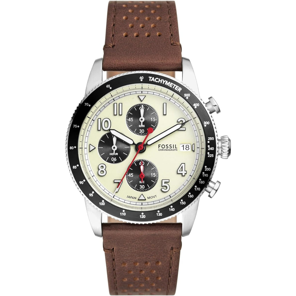 Fossil Sport Tourer Chronograph Brown Leather Strap Cream Dial Men S Watch Fs6042 -korean beauty