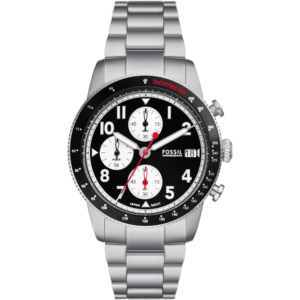 Fossil Sport Tourer Chronograph Stainless Steel Bracelet Black Dial Men S Watch Fs6045 -korean beauty