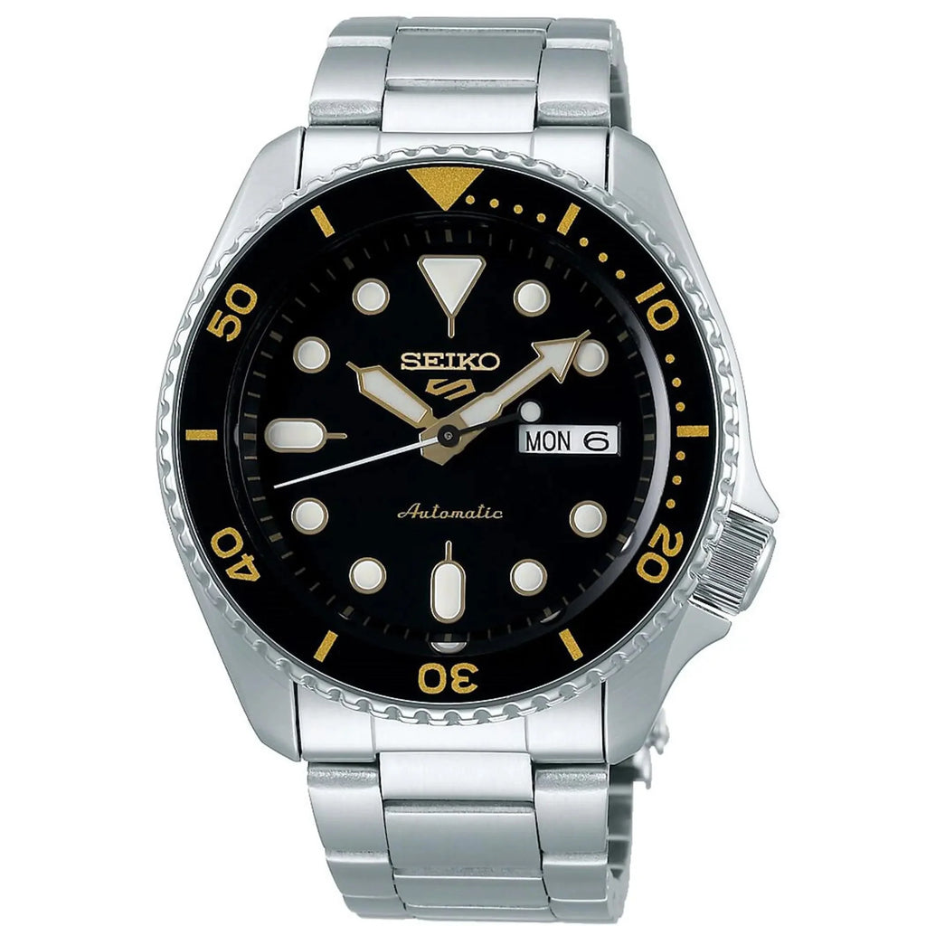 Seiko 5 Sports Black Dial Silver Stainless Steel Bracelet Automatic Mens Watch Srpd57k1 -korean beauty