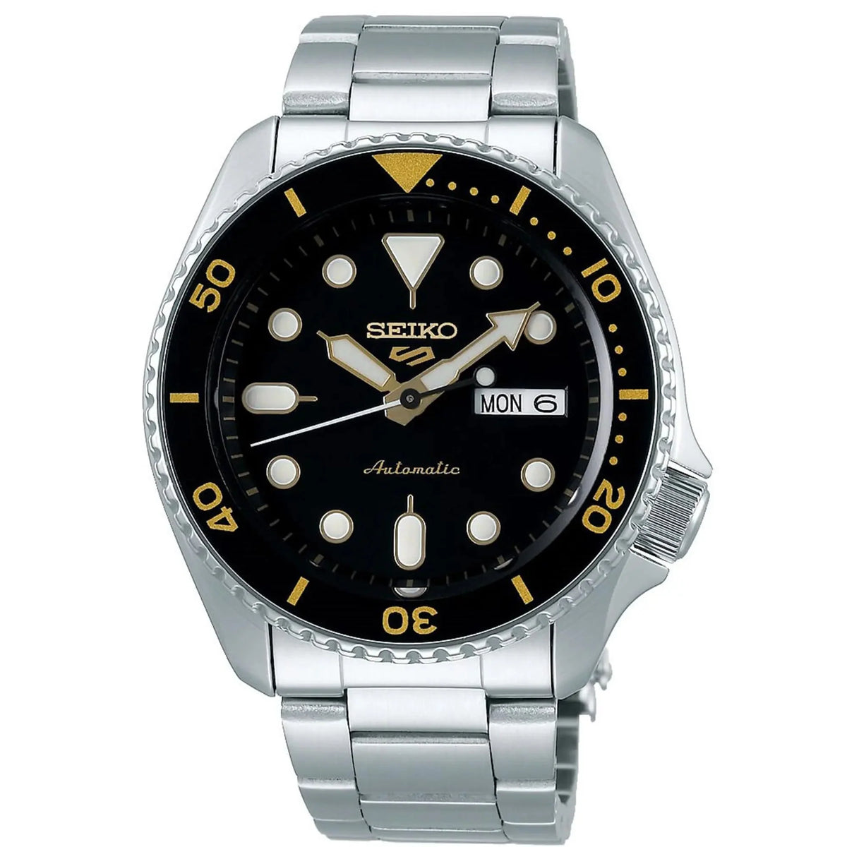 Seiko 5 Sports Black Dial Silver Stainless Steel Bracelet Automatic Mens Watch Srpd57k1 -korean beauty