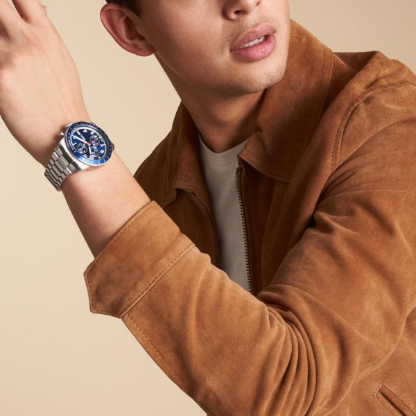 Fossil Sport Tourer Chronograph Stainless Steel Bracelet Blue Dial Men S Watch Fs6047 -korean beauty