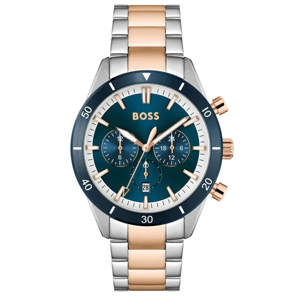Hugo Boss Mens 1513937 Santiago Chronograph Two Tone Watch -korean beauty