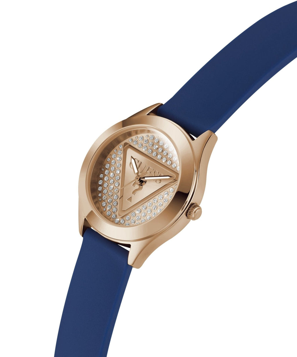 Ladies Glitz Plaque Rose Gold Tone Silicone Watch Gw0745l4 -korean beauty