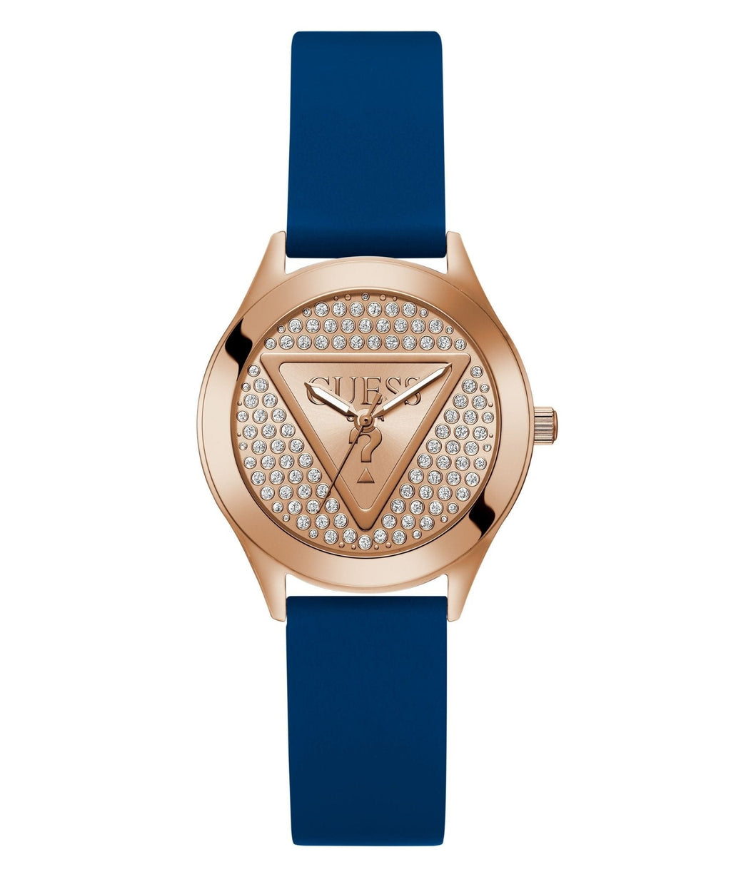 Ladies Glitz Plaque Rose Gold Tone Silicone Watch Gw0745l4 -korean beauty