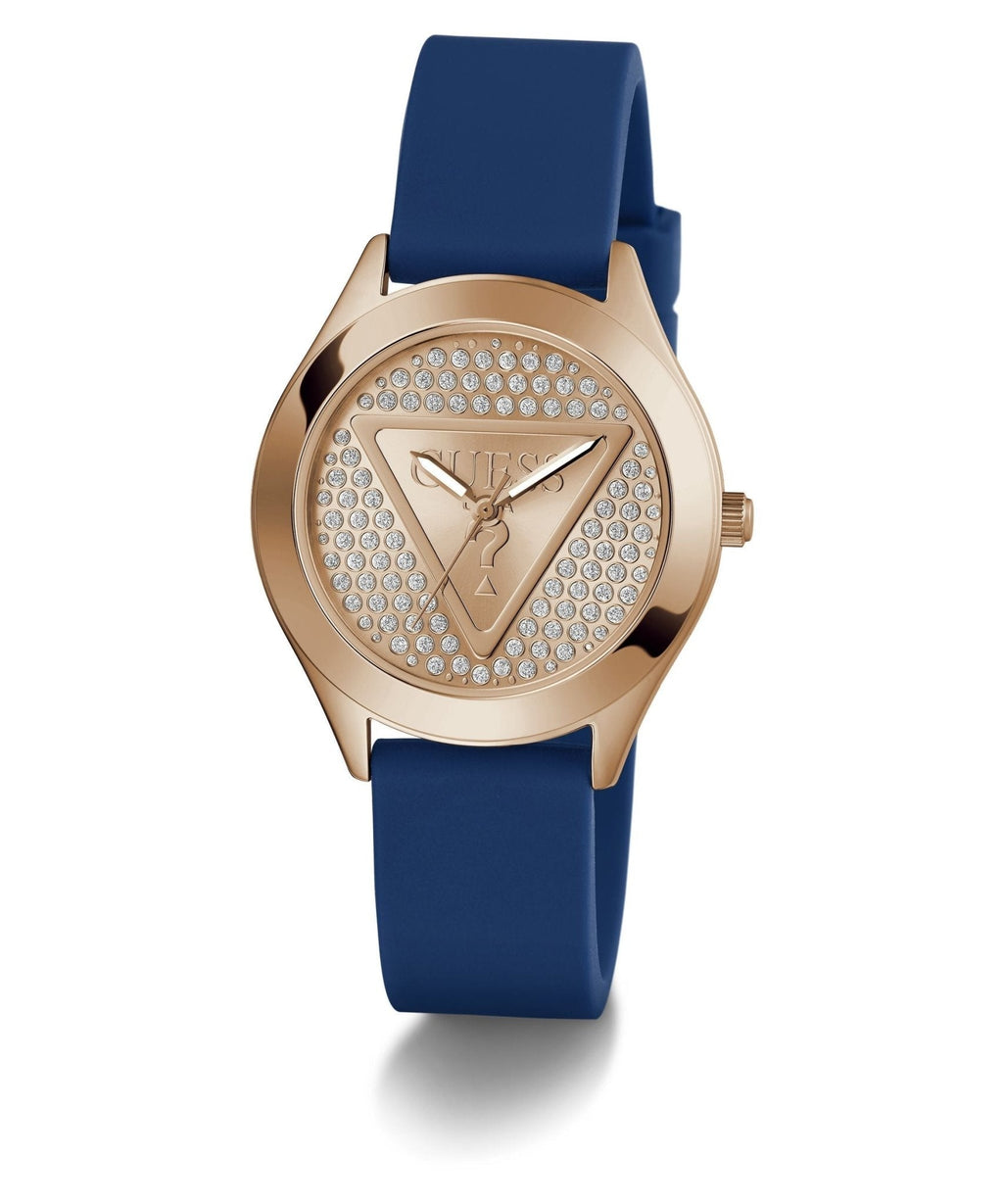 Ladies Glitz Plaque Rose Gold Tone Silicone Watch Gw0745l4 -korean beauty
