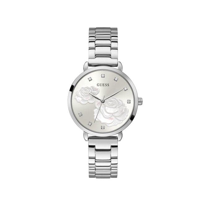 Guess Watches Ladies Sparkling Rose Stainless Steel Floral Print Watch Gw0242l1 -korean beauty