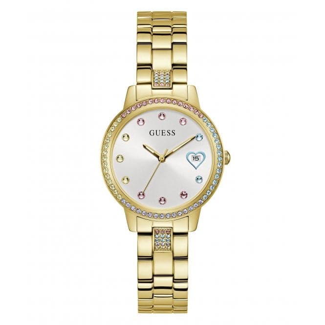 Guess Watches Ladies Three Of Hearts Gold Tone Watch Gw0657l2 -korean beauty