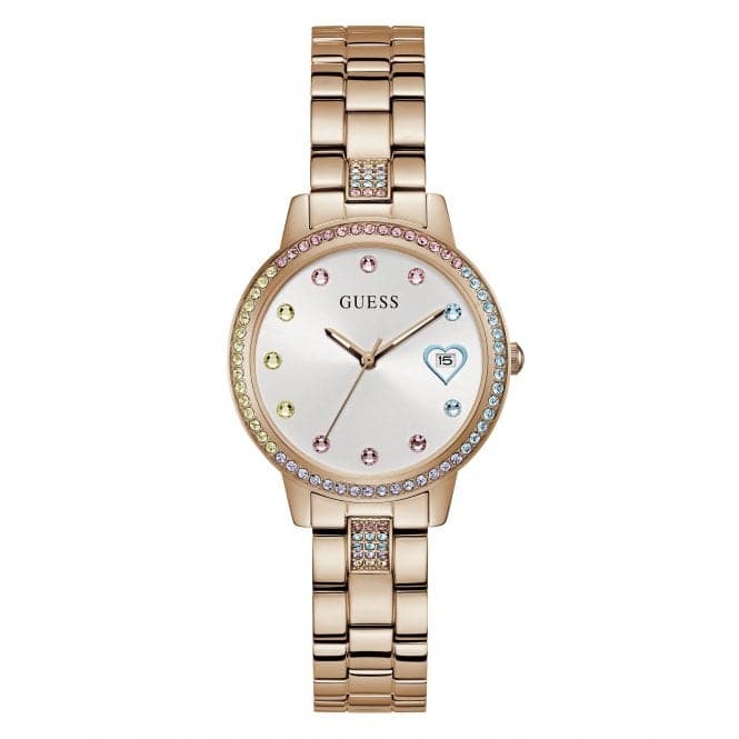 Guess Watches Ladies Three Of Hearts Rose Gold Tone Watch Gw0657l3 -korean beauty