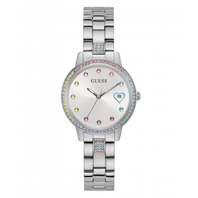 Guess Watches Ladies Three Of Hearts Silver Tone Watch Gw0657l1 -korean beauty