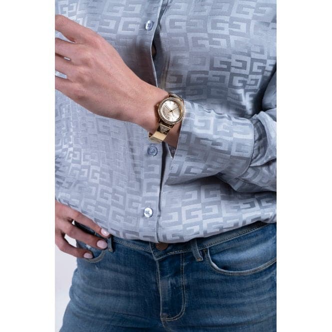 Guess Watches Ladies Tri Luxe Stainless Steel Gold Tone Watch Gw0474l2 -korean beauty