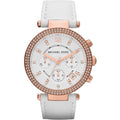 Michael Kors Mk2281 Ladies Parker Rose Gold White Leather Chronograph Watch -korean beauty