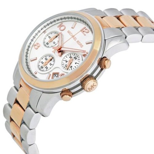 Michael Kors Mk5315 Ladies Runway Silver Rose Gold Chronograph Watch -korean beauty