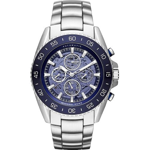 Michael Kors Mk9024 Men S Jetmaster Silver Blue Automatic Watch -korean beauty