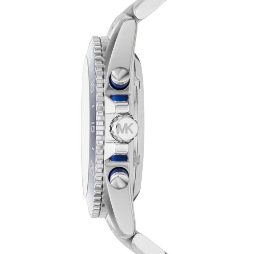 Michael Kors Mk9024 Men S Jetmaster Silver Blue Automatic Watch -korean beauty