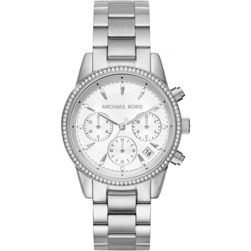 Michael Kors Ritz Ladies Silver Chronograph Watch Mk6428 -korean beauty