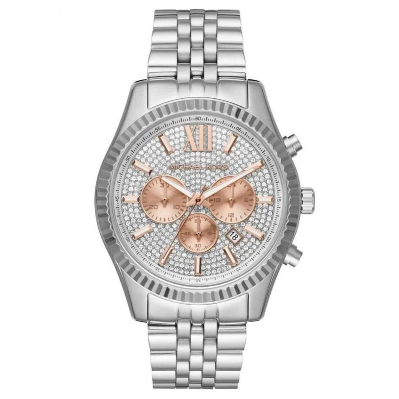 Michael Kors Watch Lexington Chronograph Rose And Silver Mk8515 -korean beauty
