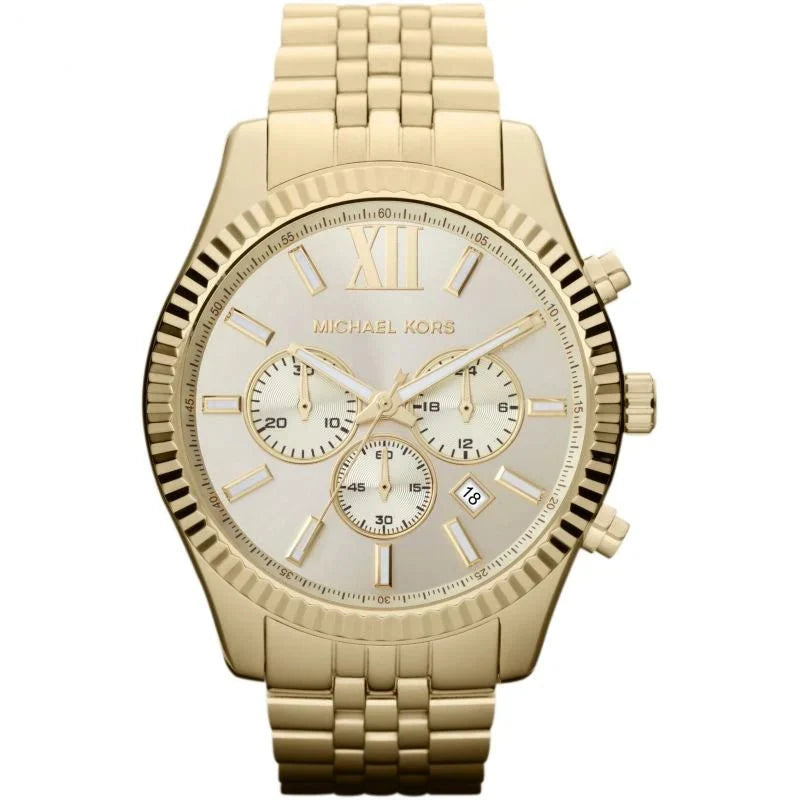 Michael Kors Mens Chronograph Watch Lexington 45mm Gold Mk8281 -korean beauty