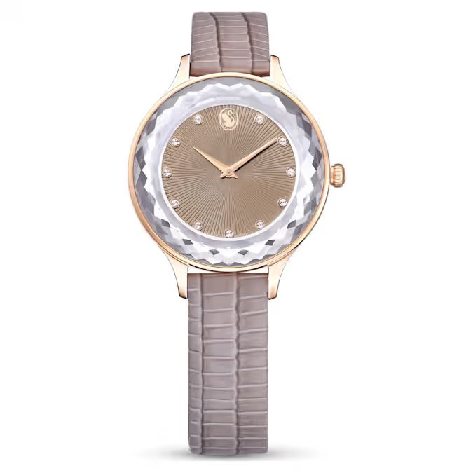 Swarovski Octea Nova Quartz Rose Gold Tone Taupe Watch 5649999 -korean beauty