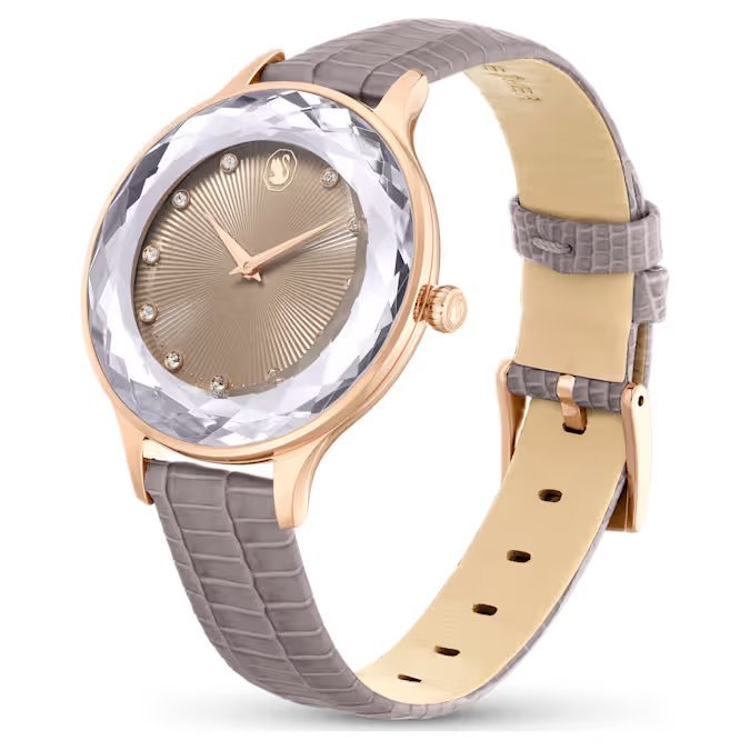 Swarovski Octea Nova Quartz Rose Gold Tone Taupe Watch 5649999 -korean beauty