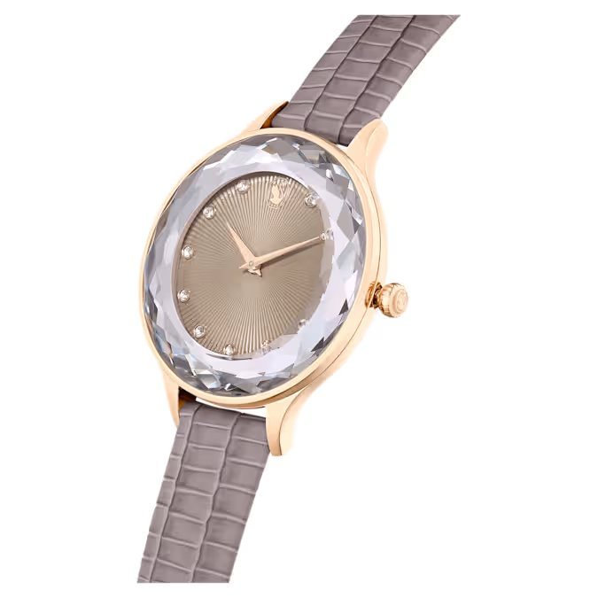 Swarovski Octea Nova Quartz Rose Gold Tone Taupe Watch 5649999 -korean beauty