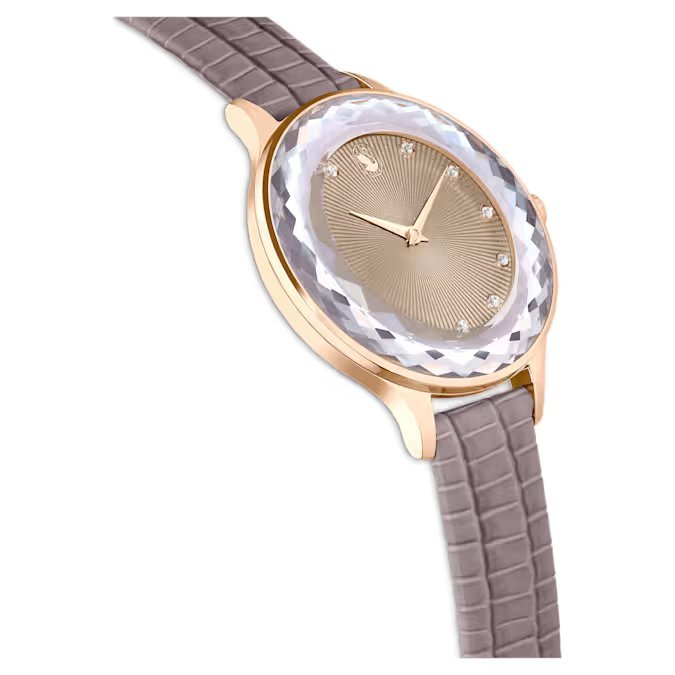 Swarovski Octea Nova Quartz Rose Gold Tone Taupe Watch 5649999 -korean beauty
