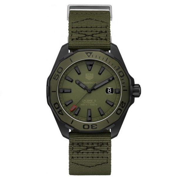 Tag Heuer Aquaracer Automatic Green Dial Khakhi Green Nylon Strap Watch For Men Way208e Fc8222 -korean beauty