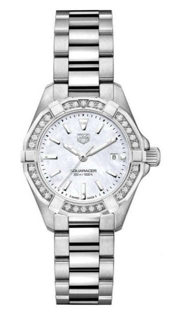Tag Heuer Aquaracer Diamonds Mother Of Pearl White Dial Silver Steel Strap Watch For Women Wbd1413 Ba0741 -korean beauty