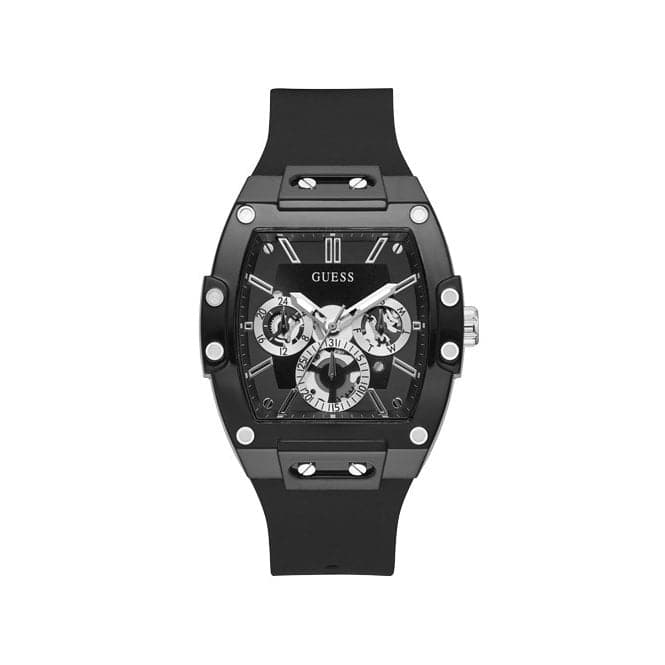 Guess Watches Phoenix Gents Black Tone Leather Strap Watch Gw0203g3 -korean beauty