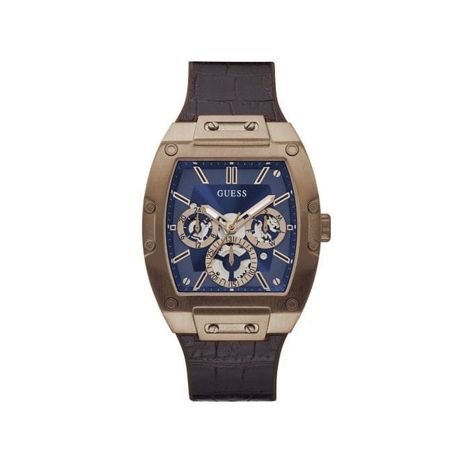 Guess Watches Phoenix Gents Rose Tone Leather Strap Watch Gw0202g2 -korean beauty