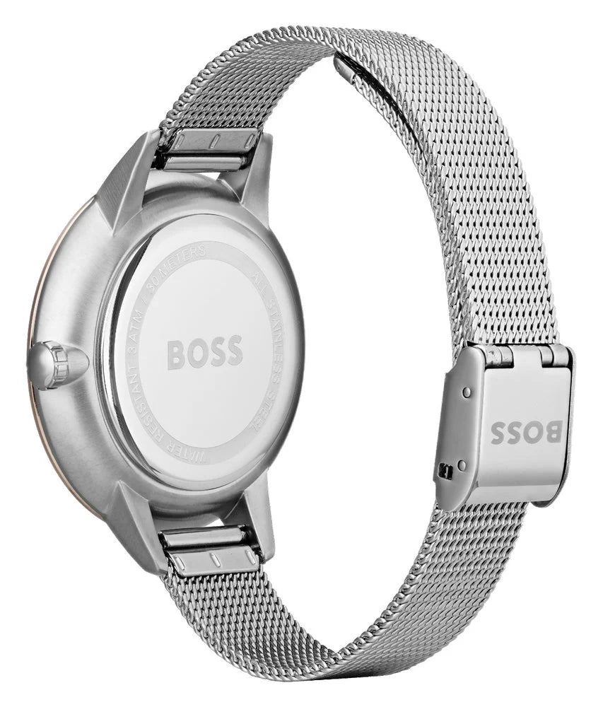 Hugo Boss Womens 1502423 Symphony Rose Gold Tone Stainless Steel Mesh Watch -korean beauty