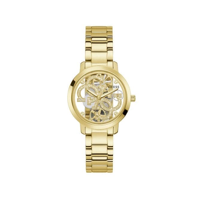 Guess Watches Quattro Clear Ladies Trend Gold Stainless Steel Watch Gw0300l2 -korean beauty