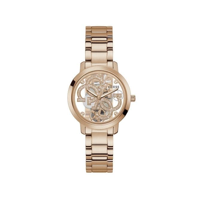 Guess Watches Quattro Clear Ladies Trend Rose Gold Stainless Steel Watch Gw0300l3 -korean beauty