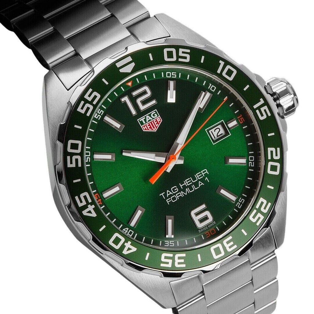 Tag Heuer Formula 1 Men S Quartz Swiss Made Silver Stainless Steel Green Dial 43mm Watch Waz1017 Ba0842 -korean beauty