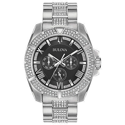 Bulova Crystal Collection Chronograph Black Dial Two Tone Steel Strap Watch For Men 96c126 -korean beauty