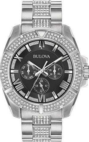 Bulova Crystal Collection Chronograph Black Dial Two Tone Steel Strap Watch For Men 96c126 -korean beauty