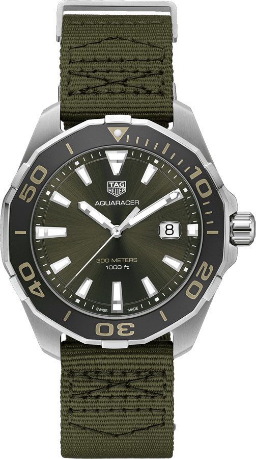 Tag Heuer Aquaracer Black Dial Khakhi Green Nato Strap Watch For Men Way101e Fc8222 -korean beauty
