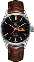 Tag Heuer Carrera Automatic Black Dial Brown Leather Strap Watch For Men War201c Fc6291 -korean beauty