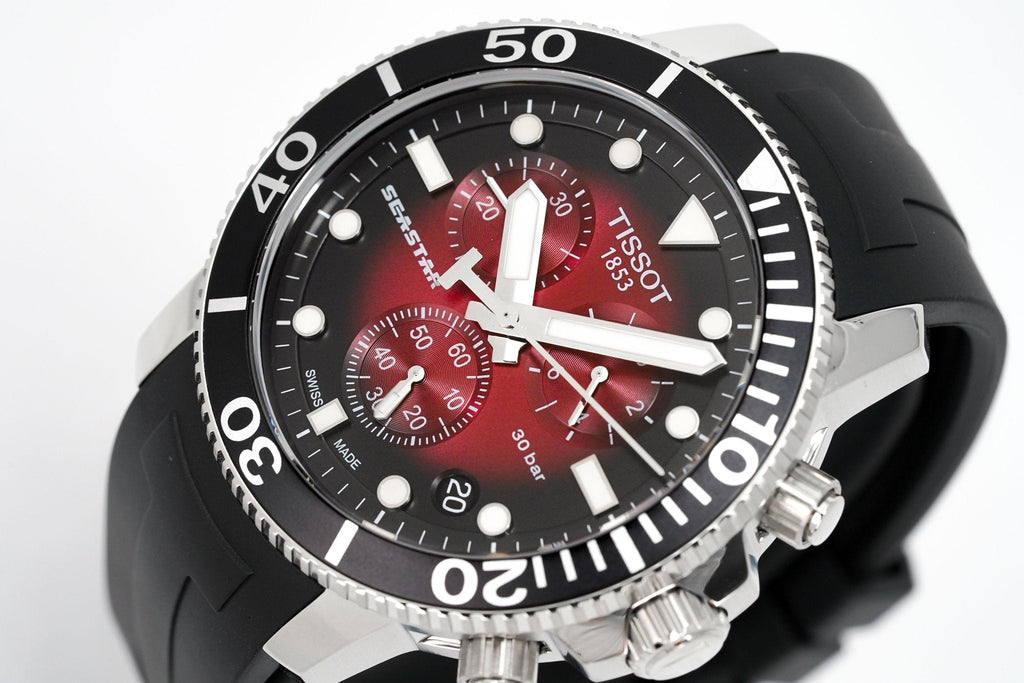 Tissot Chronograph Watch Seastar 1000 Red Rubber T12041742100 -korean beauty