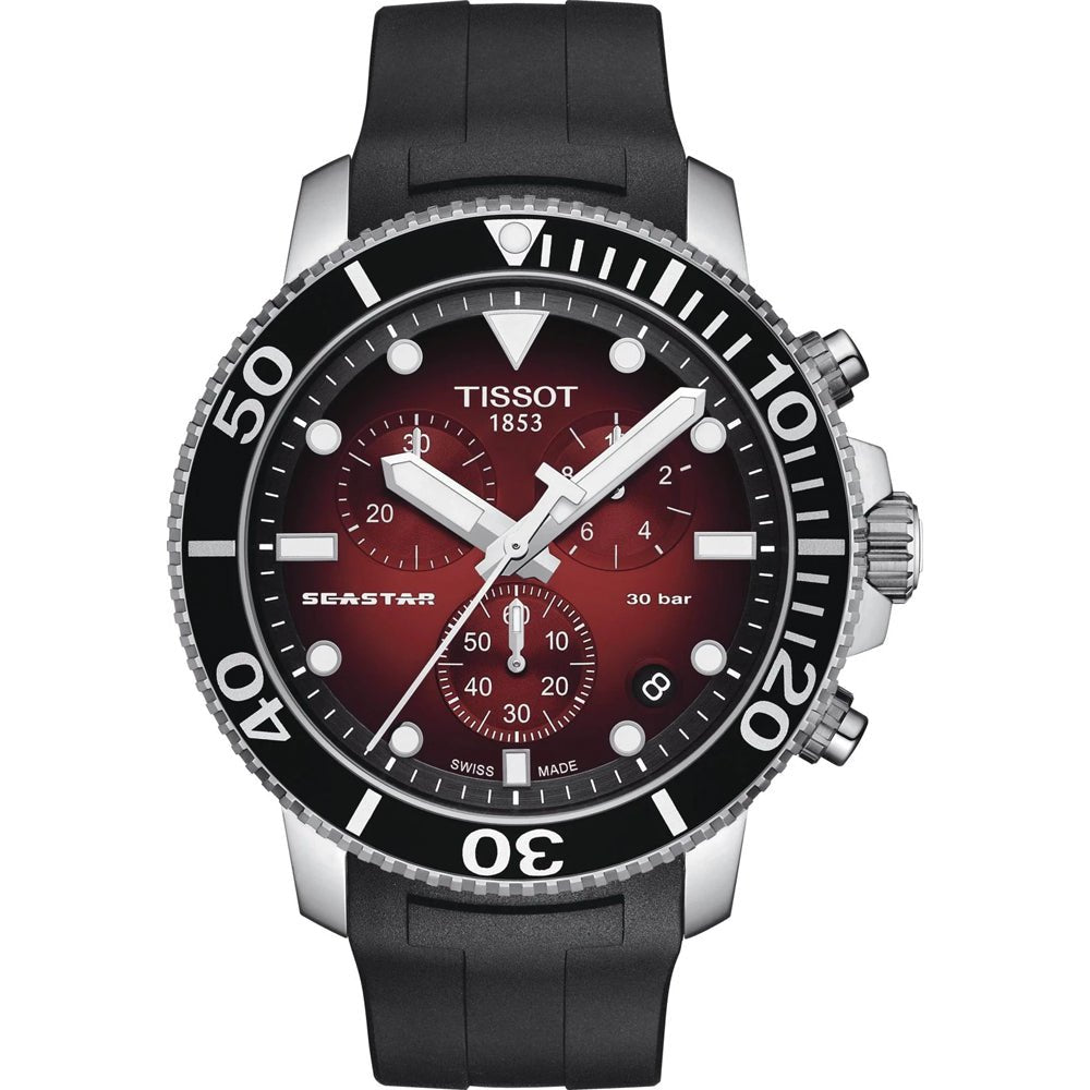Tissot Chronograph Watch Seastar 1000 Red Rubber T12041742100 -korean beauty