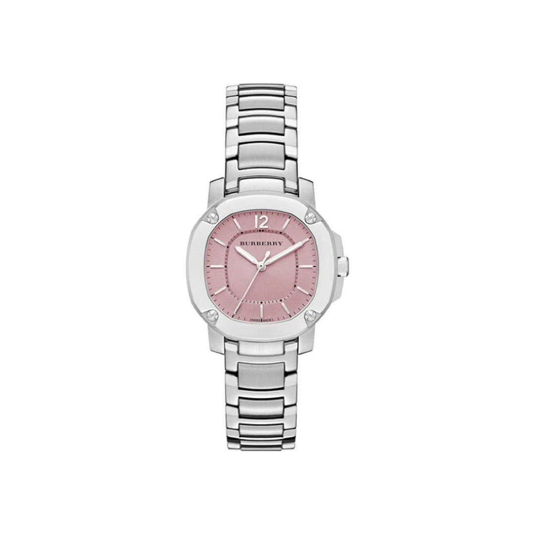 Burberry The Britain Pink Dial Silver Steel Strap Watch For Women Bby1704 -korean beauty