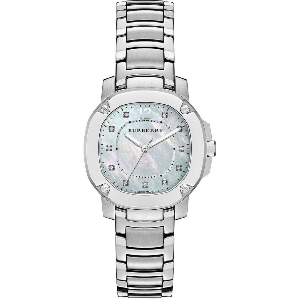 Burberry The Britain Diamonds Mother Of Pearl Dial Silver Steel Strap Watch For Women Bby1804 -korean beauty