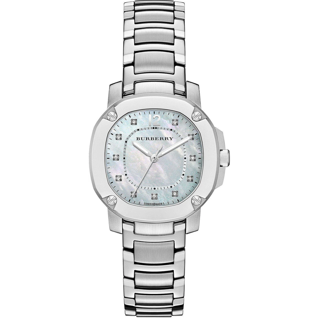 Burberry The Britain Diamonds Mother Of Pearl Dial Silver Steel Strap Watch For Women Bby1804 -korean beauty