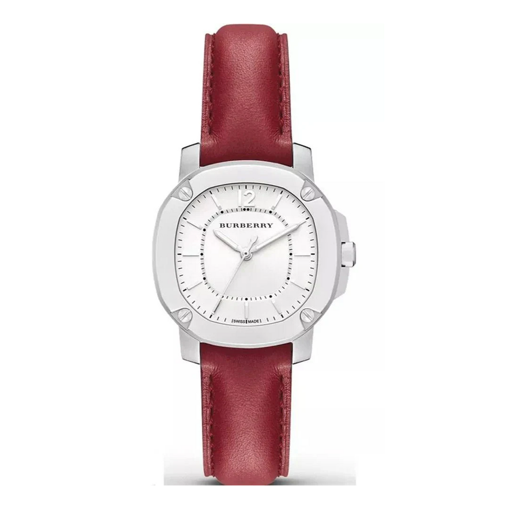 Burberry Brit The Britain White Dial Red Leather Strap Watch For Women Bby1705 -korean beauty