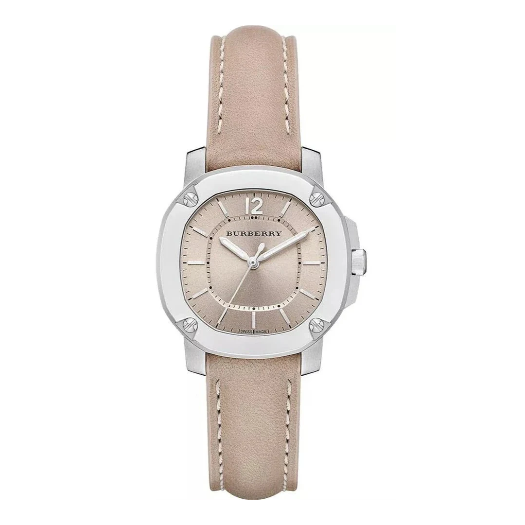 Burberry The Britain Brown Dial Brown Leather Strap Watch For Women Bby1700 -korean beauty
