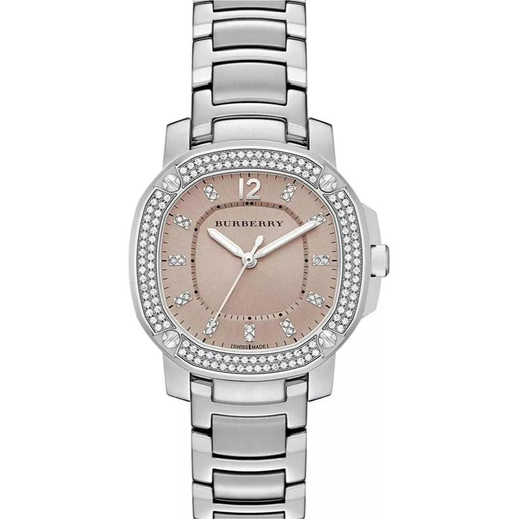 Burberry The Britian Diamonds Brown Dial Silver Steel Strap Watch For Women Bby1803 -korean beauty