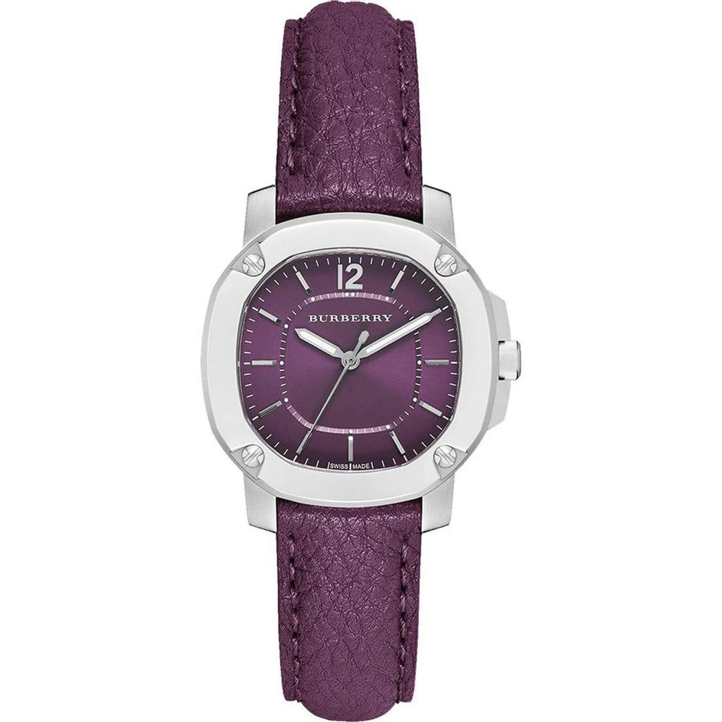 Burberry Brit The Britain Maroon Dial Maroon Leather Strap Watch For Women Bby1714 -korean beauty