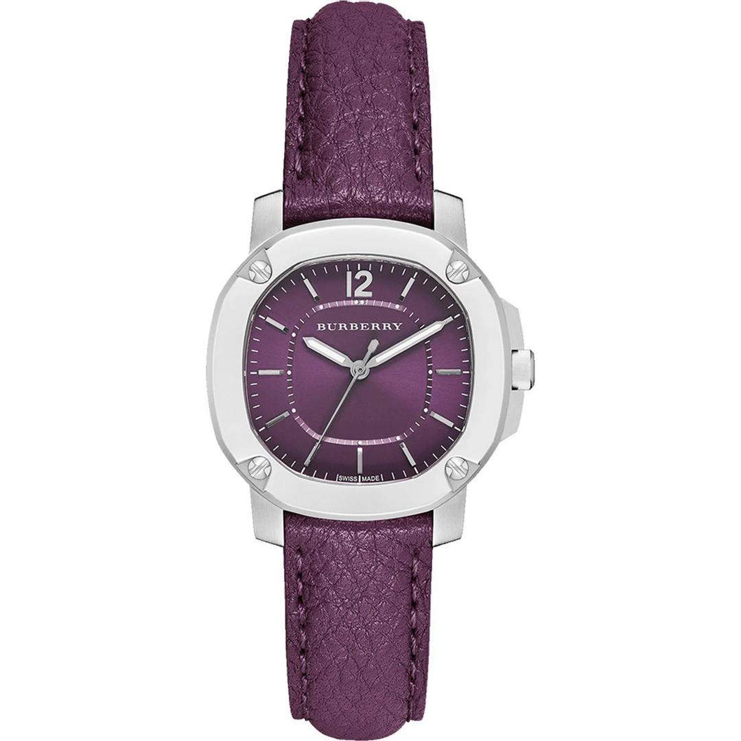 Burberry Brit The Britain Maroon Dial Maroon Leather Strap Watch For Women Bby1714 -korean beauty