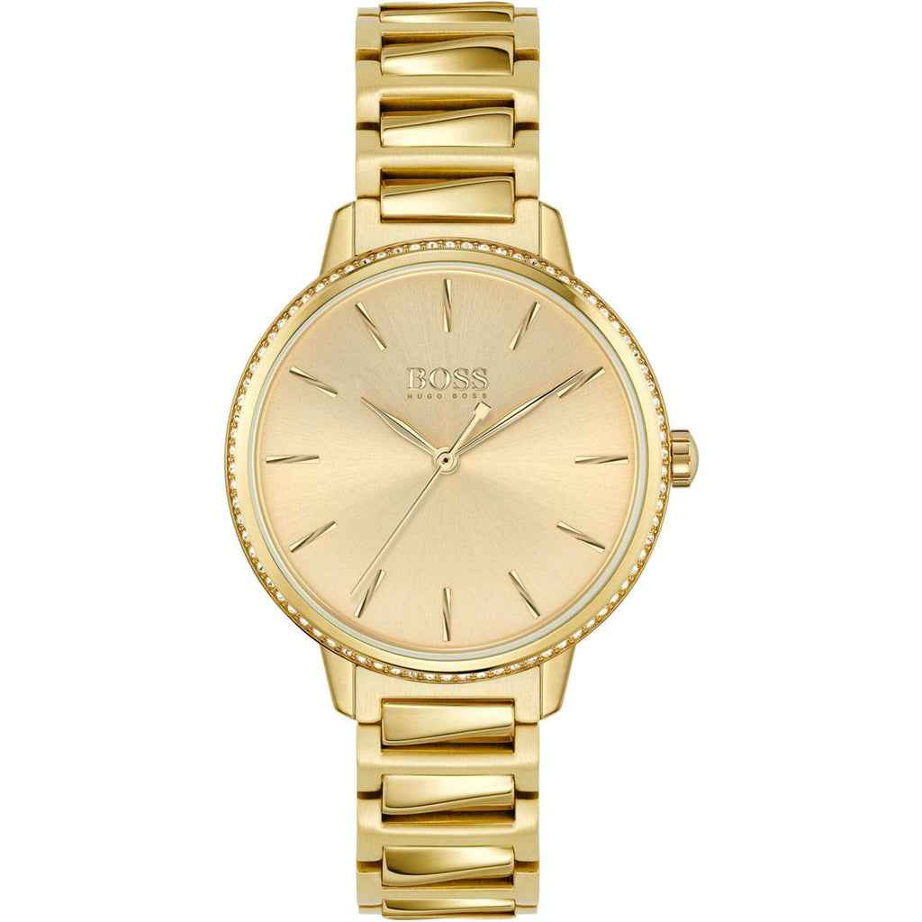Hugo Boss Womens 1502541 Signature Gold Tone Stainless Steel Watch -korean beauty