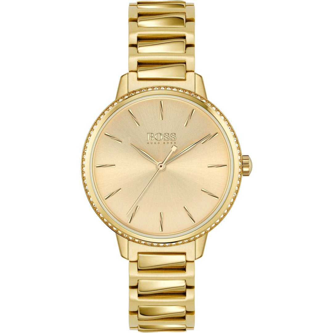 Hugo Boss Womens 1502541 Signature Gold Tone Stainless Steel Watch -korean beauty