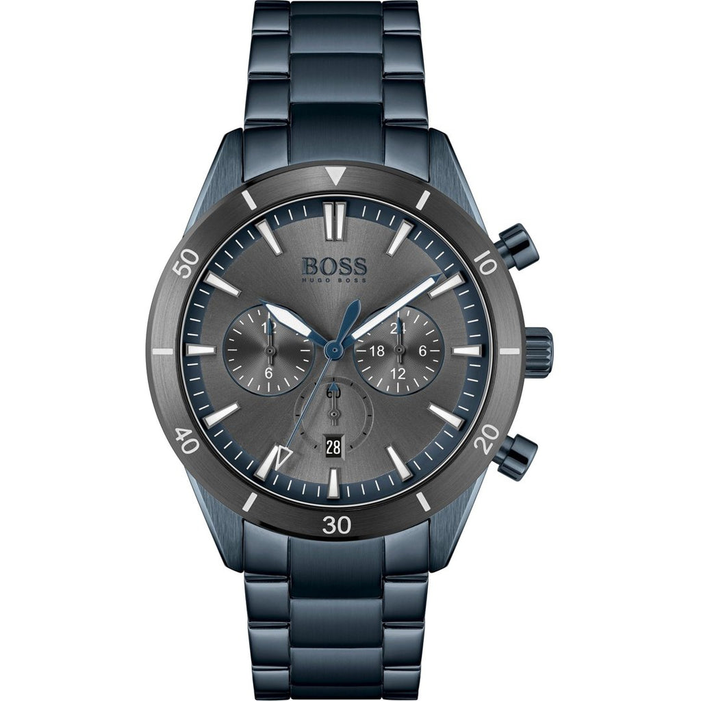 Hugo Boss Mens 1513865 Chronograph Blue Stainless Steel Watch -korean beauty